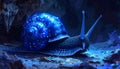 Cartoon artistic image of cave snail with gills and an operculum, blue black hue Royalty Free Stock Photo