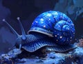 Cartoon artistic image of cave snail with gills and an operculum, blue black hue Royalty Free Stock Photo