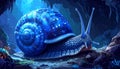 Cartoon artistic image of cave snail with gills and an operculum, blue black hue Royalty Free Stock Photo