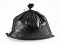A large, black plastic garbage bag is shown, tied at the top Royalty Free Stock Photo