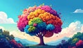 Flat design vector-style image of a draw colored brain like a tree expands whit element Royalty Free Stock Photo