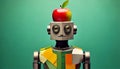 Vintage Robot with Apple on Its Head Royalty Free Stock Photo