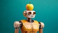 Vintage Robot with Apple on Its Head Royalty Free Stock Photo