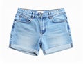 Light blue jean shorts isolated on white, top view. Stylish clothes Royalty Free Stock Photo