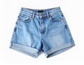 Light blue jean shorts isolated on white, top view. Stylish clothes Royalty Free Stock Photo