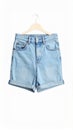 Light blue jean shorts isolated on white, top view. Stylish clothes Royalty Free Stock Photo