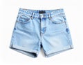 Light blue jean shorts isolated on white, top view. Stylish clothes Royalty Free Stock Photo