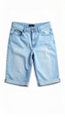 Light blue jean shorts isolated on white, top view. Stylish clothes Royalty Free Stock Photo