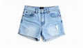 Light blue jean shorts isolated on white, top view. Stylish clothes Royalty Free Stock Photo