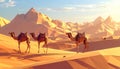Low poly 3D image of camels in desert with arab people historic Royalty Free Stock Photo