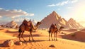 Low poly 3D image of camels in desert with arab people historic Royalty Free Stock Photo
