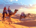 Low poly 3D image of camels in desert with arab people historic Royalty Free Stock Photo