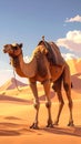 Low poly 3D image of camels in desert with arab people historic Royalty Free Stock Photo