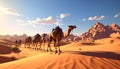 Low poly 3D image of camels in desert with arab people historic Royalty Free Stock Photo