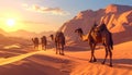 Low poly 3D image of camels in desert with arab people historic Royalty Free Stock Photo
