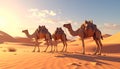 Low poly 3D image of camels in desert with arab people historic Royalty Free Stock Photo