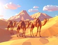 Low poly 3D image of camels in desert with arab people historic Royalty Free Stock Photo