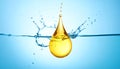 Drop of Omega-3 and water splash on light blue background Royalty Free Stock Photo
