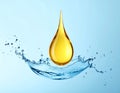 Drop of Omega-3 and water splash on light blue background Royalty Free Stock Photo