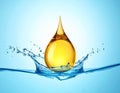 Drop of Omega-3 and water splash on light blue background Royalty Free Stock Photo