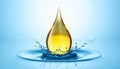 Drop of Omega-3 and water splash on light blue background Royalty Free Stock Photo