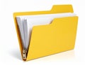 A yellow file folder appears to be unzipped, revealing a stack of white papers Royalty Free Stock Photo