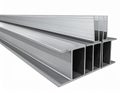 Stacked aluminum I-beams are shown against a white background Royalty Free Stock Photo
