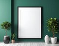 Large framed blank poster occupies a green wall Royalty Free Stock Photo