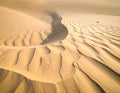 Undulating sand dunes with fine, golden-beige grains create a rhythmic pattern Royalty Free Stock Photo