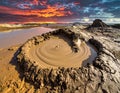 Bubbling mud volcano with thick, swirling mud surrounded by cracked, dry earth Royalty Free Stock Photo