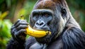 Cutesy illustration of a gorilla eating a banana Royalty Free Stock Photo