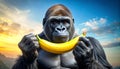 Cutesy illustration of a gorilla eating a banana Royalty Free Stock Photo