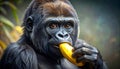 Cutesy illustration of a gorilla eating a banana Royalty Free Stock Photo