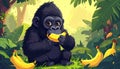 Cutesy illustration of a gorilla eating a banana Royalty Free Stock Photo