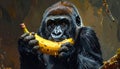 Cutesy illustration of a gorilla eating a banana Royalty Free Stock Photo