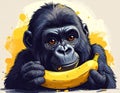 Cutesy illustration of a gorilla eating a banana Royalty Free Stock Photo