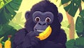 Cutesy illustration of a gorilla eating a banana Royalty Free Stock Photo