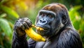 Cutesy illustration of a gorilla eating a banana Royalty Free Stock Photo
