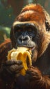Cutesy illustration of a gorilla eating a banana Royalty Free Stock Photo
