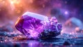 3D image of amethyst stone with a blurred multiverse background Royalty Free Stock Photo