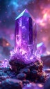 3D image of amethyst stone with a blurred multiverse background Royalty Free Stock Photo