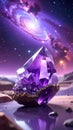 3D image of amethyst stone with a blurred multiverse background Royalty Free Stock Photo