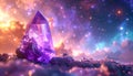3D image of amethyst stone with a blurred multiverse background Royalty Free Stock Photo
