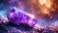 3D image of amethyst stone with a blurred multiverse background Royalty Free Stock Photo