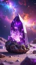 3D image of amethyst stone with a blurred multiverse background Royalty Free Stock Photo