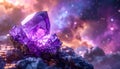 3D image of amethyst stone with a blurred multiverse background Royalty Free Stock Photo