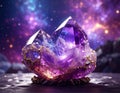 3D image of amethyst stone with a blurred multiverse background Royalty Free Stock Photo