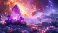 3D image of amethyst stone with a blurred multiverse background Royalty Free Stock Photo