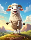 Cartoon sheep with horns standing on hind legs Royalty Free Stock Photo
