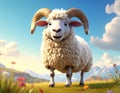Cartoon sheep with horns standing on hind legs Royalty Free Stock Photo